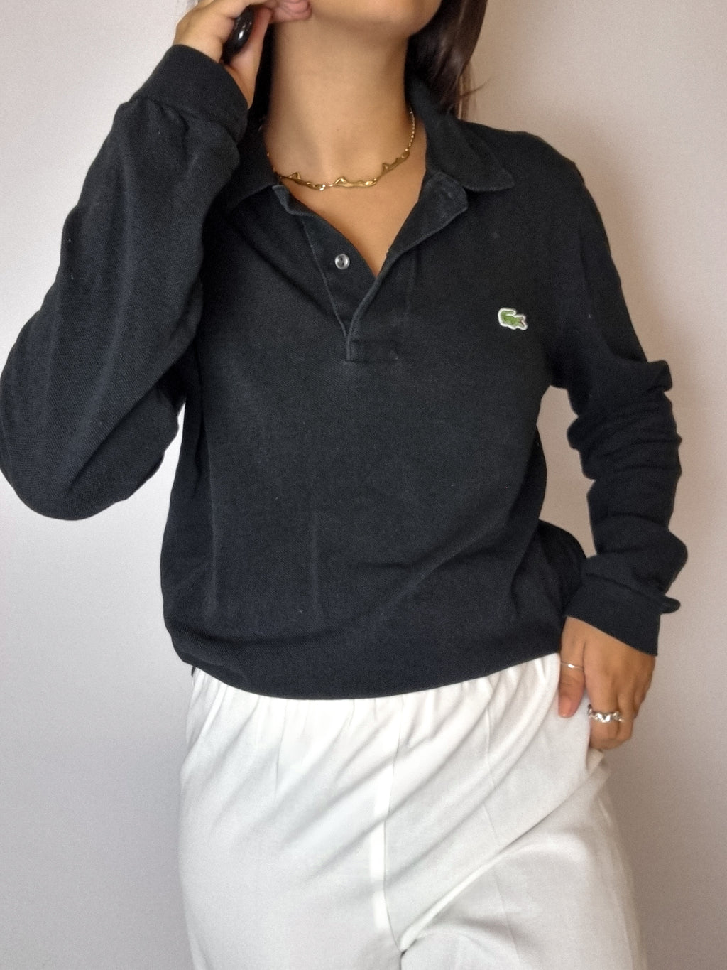 Polo Lacoste noir manches longues S