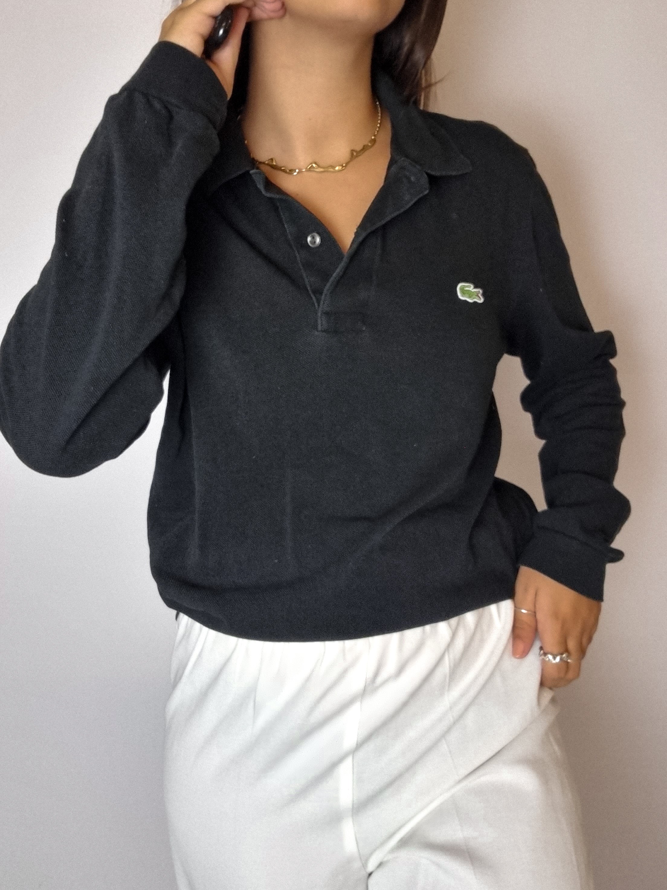 Polo Lacoste noir manches longues S