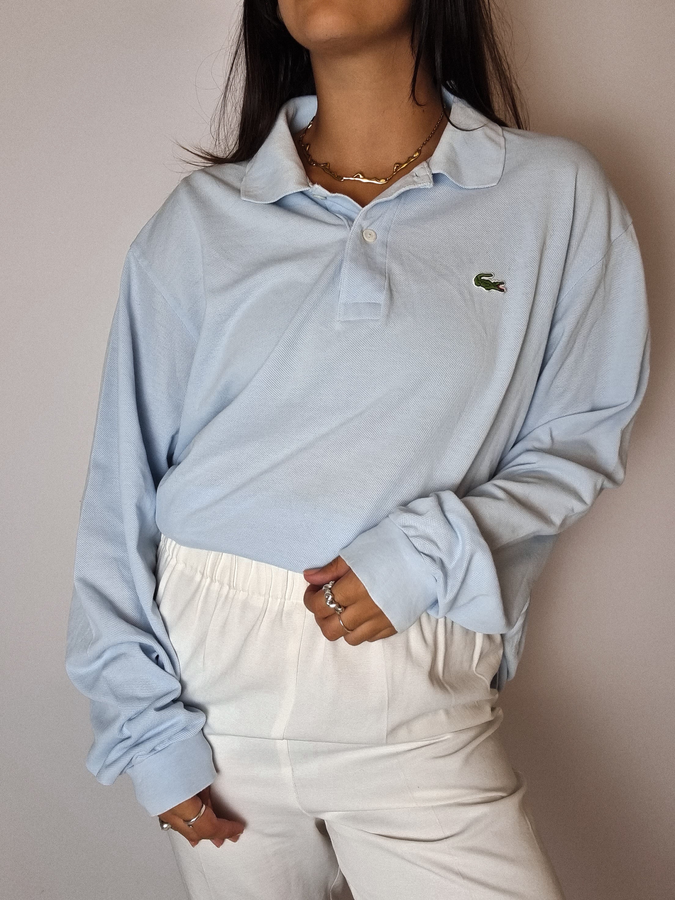 Lacoste light blue long sleeve polo shirt M/L