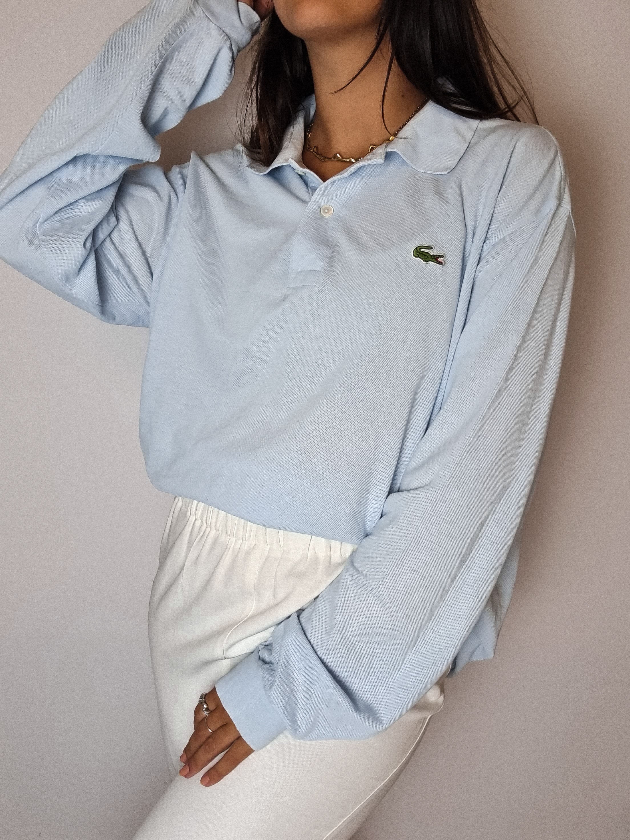 Lacoste light blue long sleeve polo shirt M/L