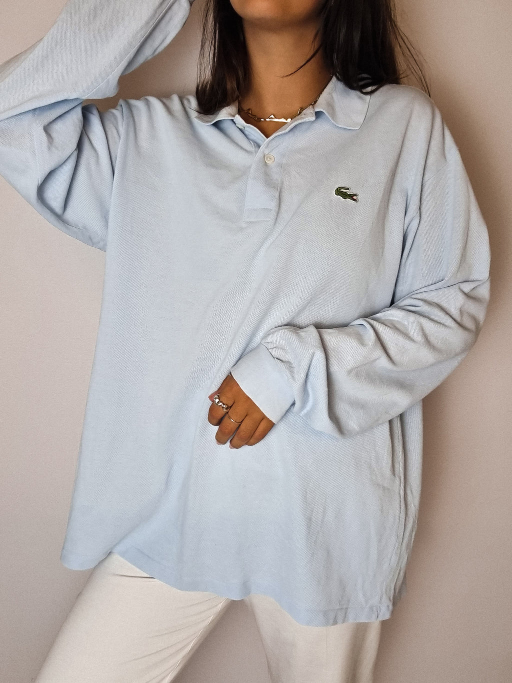 Lacoste light blue long sleeve polo shirt M/L