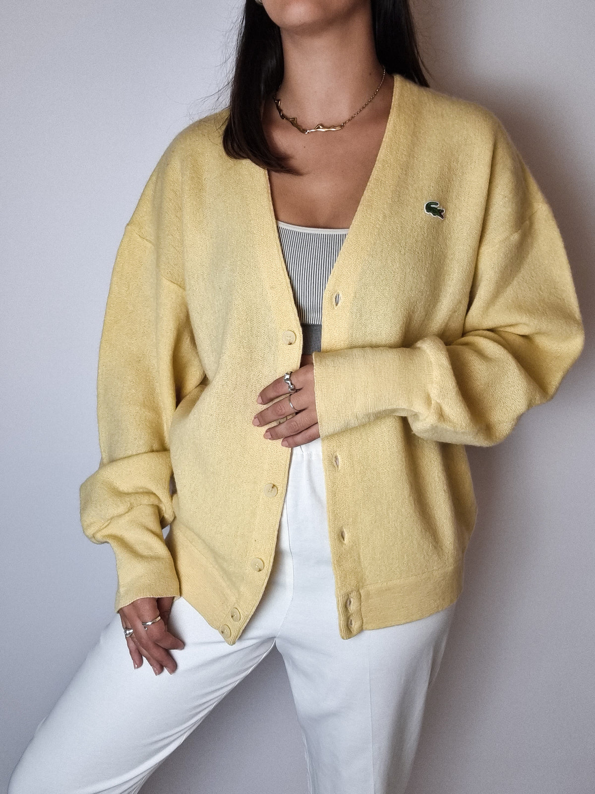 Vintage Lacoste yellow wool cardigan M 