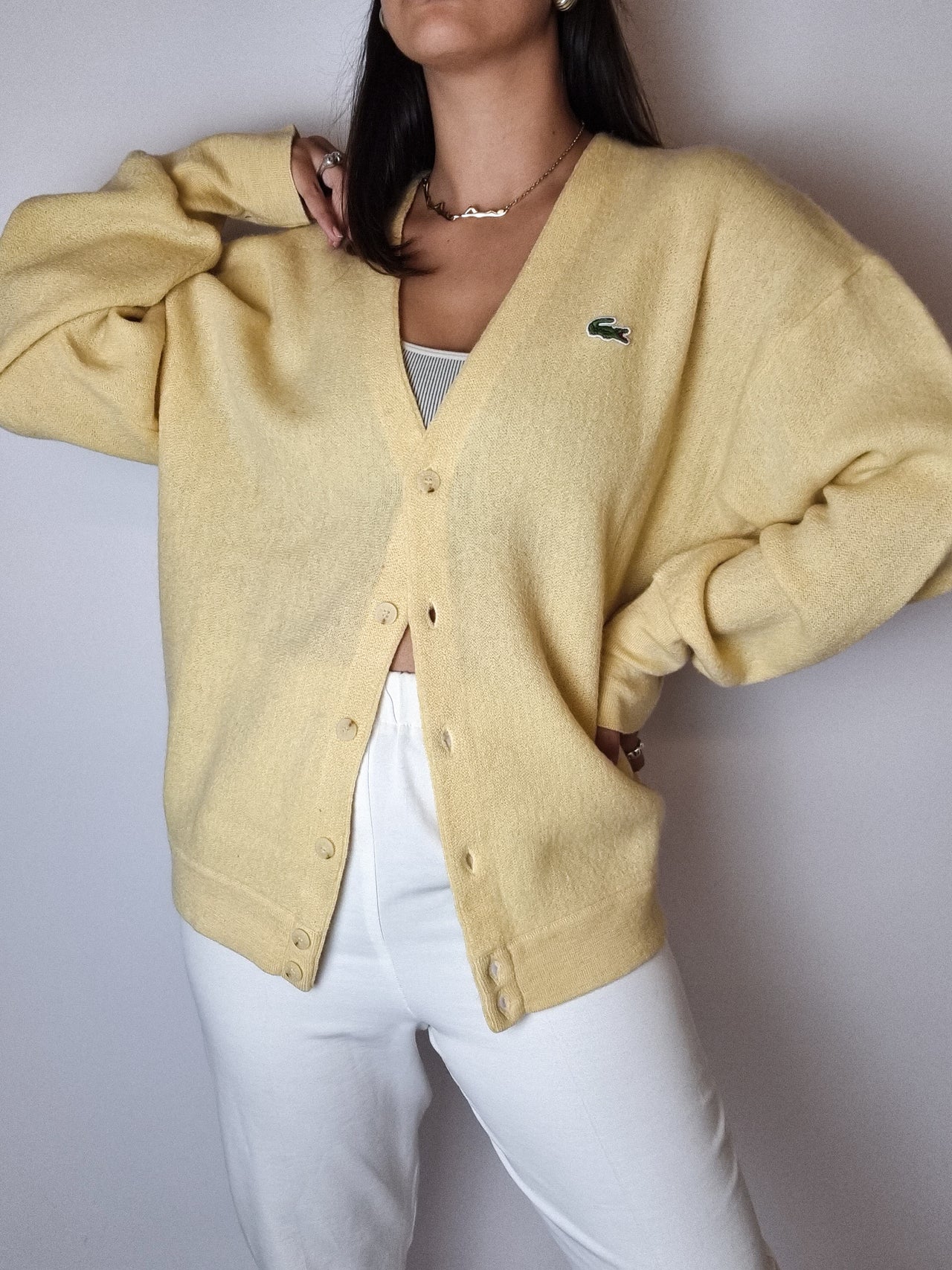 Vintage Lacoste yellow wool cardigan M 