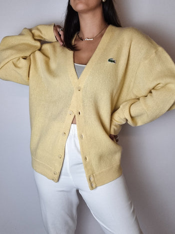 Cardigan en laine jaune Lacoste vintage M