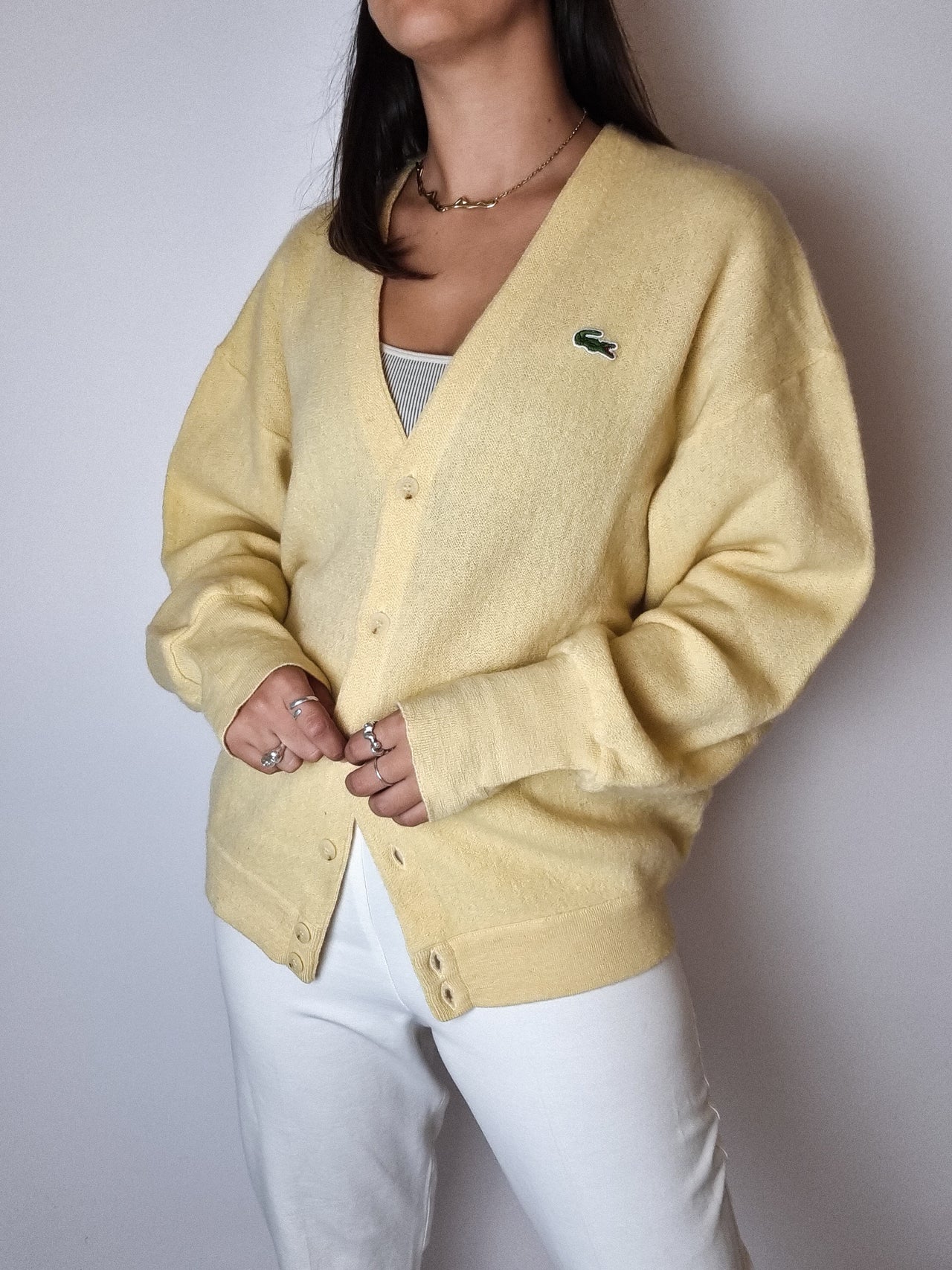 Vintage Lacoste yellow wool cardigan M 