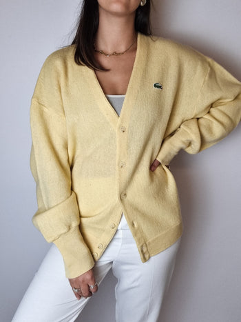 Cardigan en laine jaune Lacoste vintage M