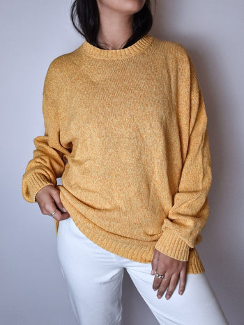 Pull en lin et en coton orange vintage L