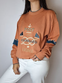 Vintage orange embroidered wool sweater M/L 