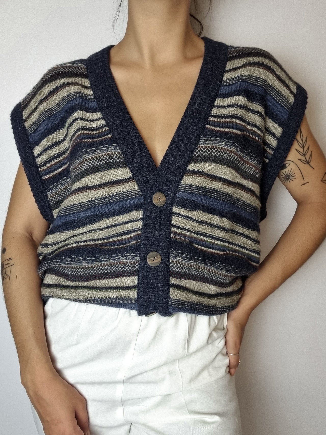 Gilet en maille bleu lignée M/L