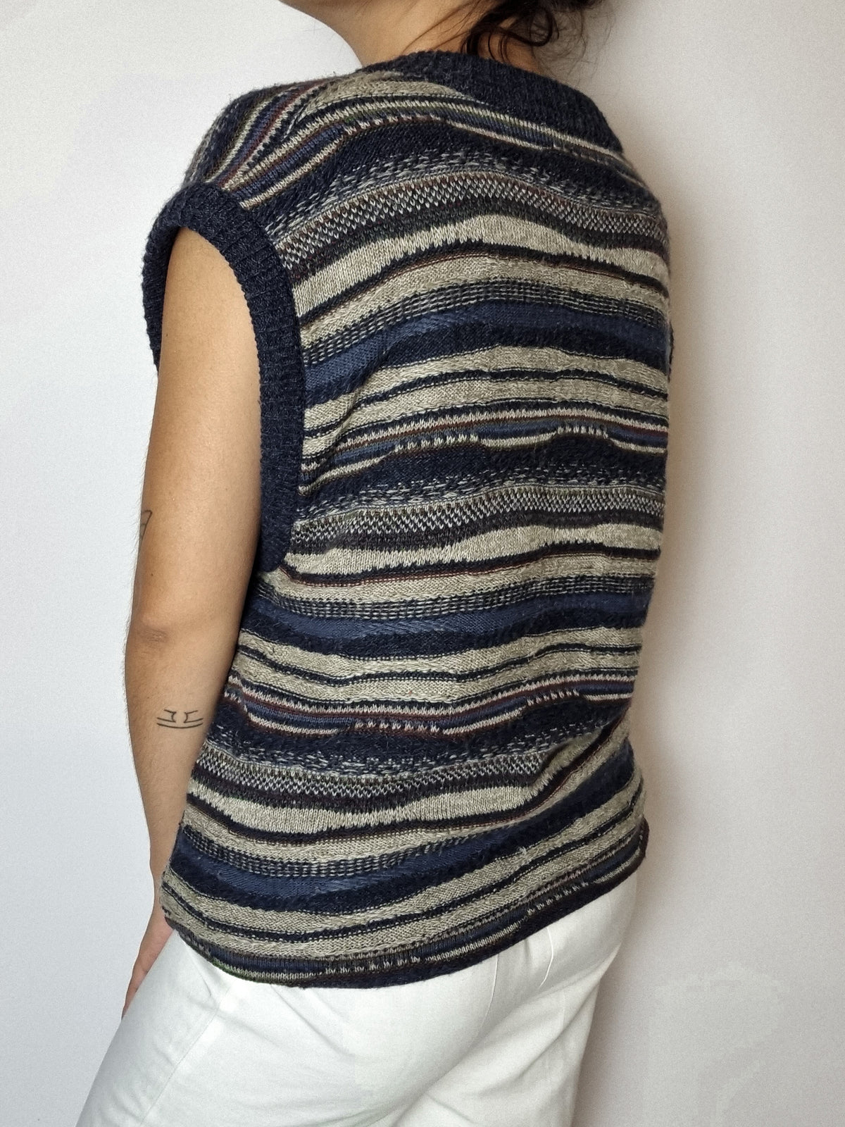 Gilet en maille bleu lignée M/L