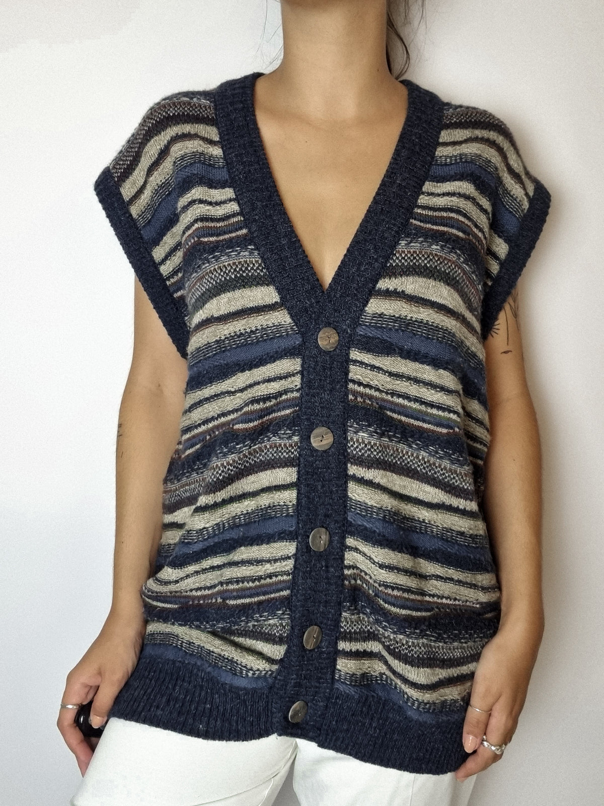 Gilet en maille bleu lignée M/L