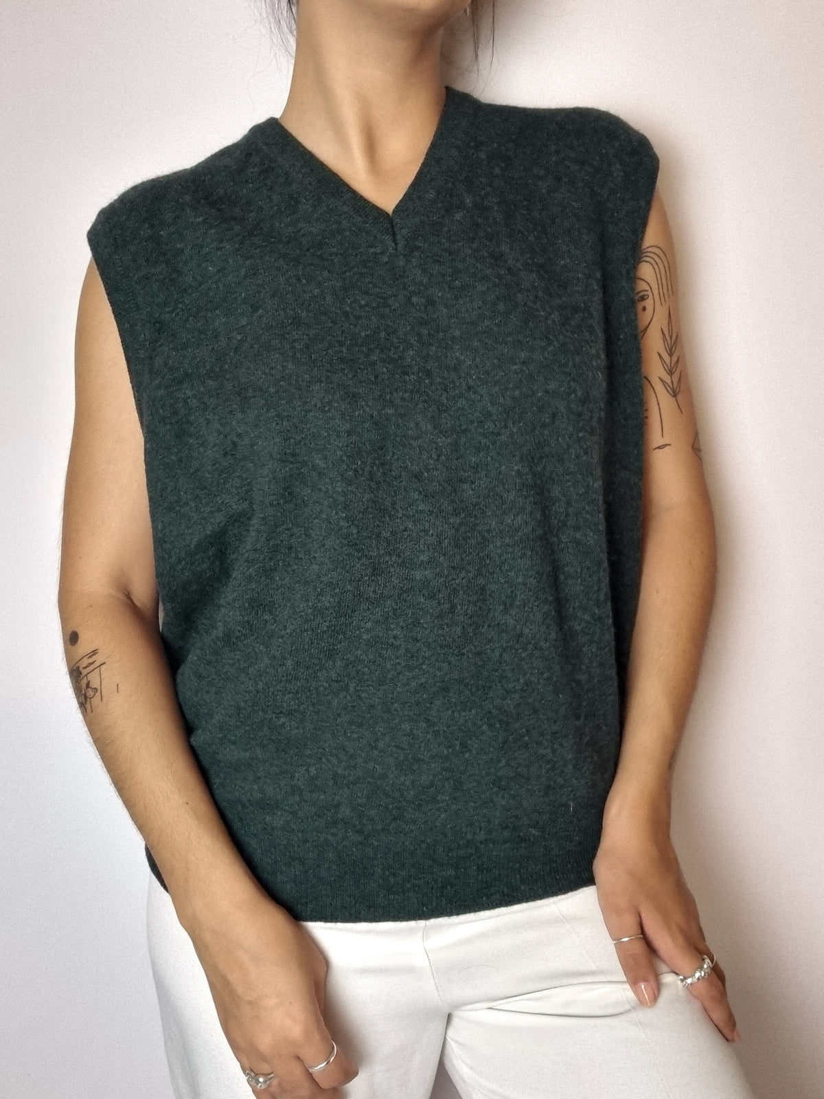 Gilet en laine vert foncé S/M