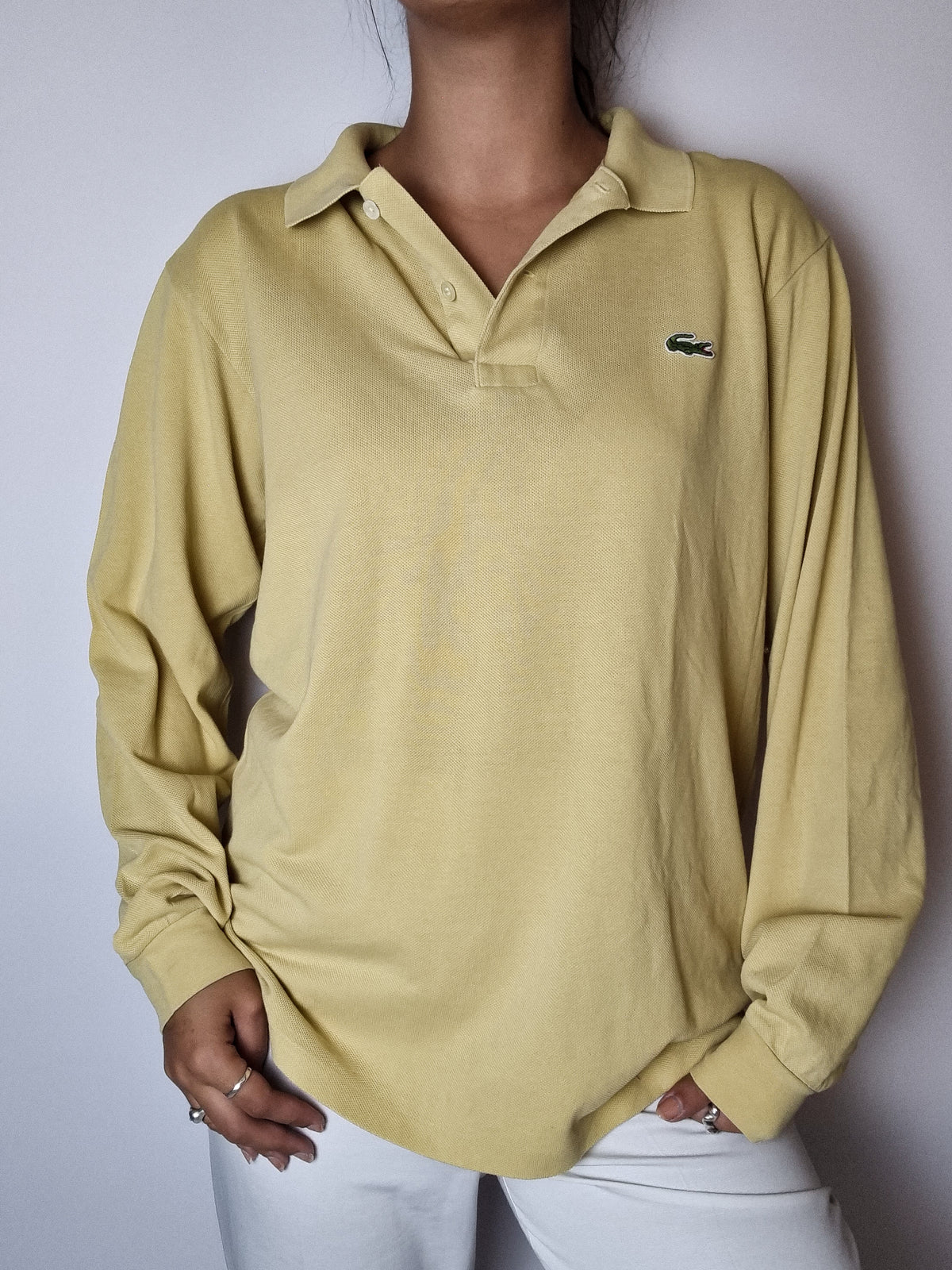 Polo Lacoste jaune manches longues M