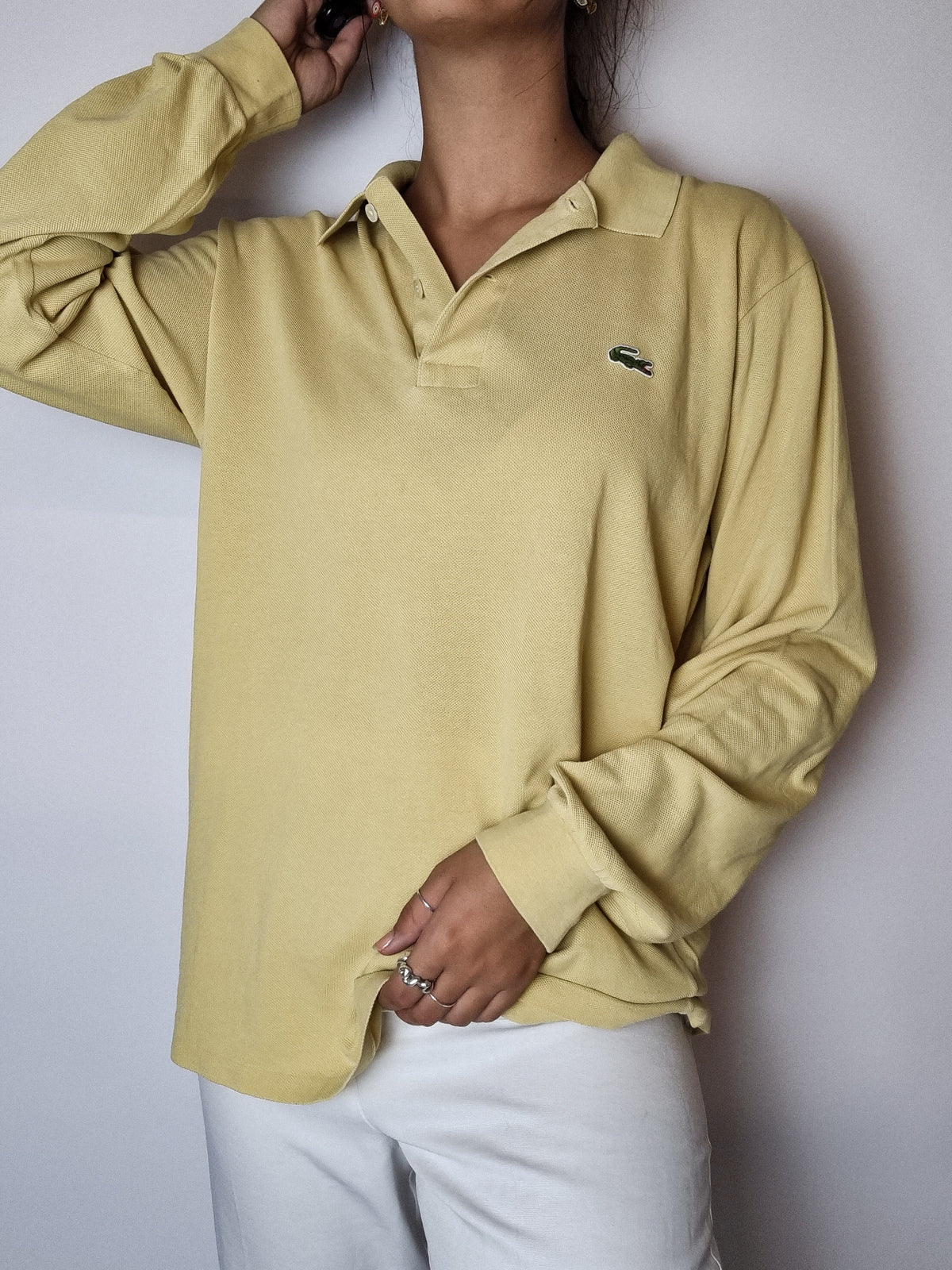 Polo Lacoste jaune manches longues M