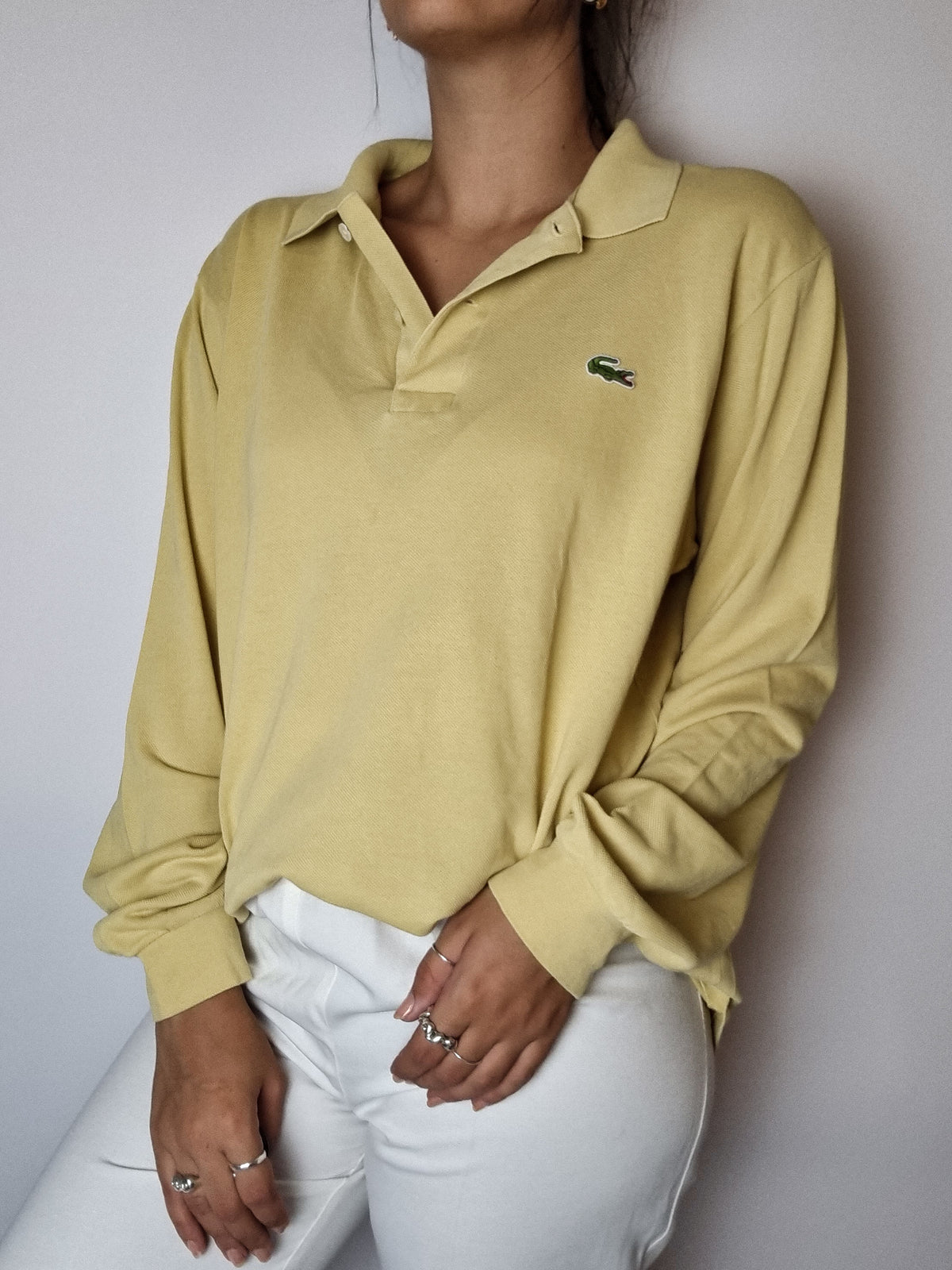 Polo Lacoste jaune manches longues M