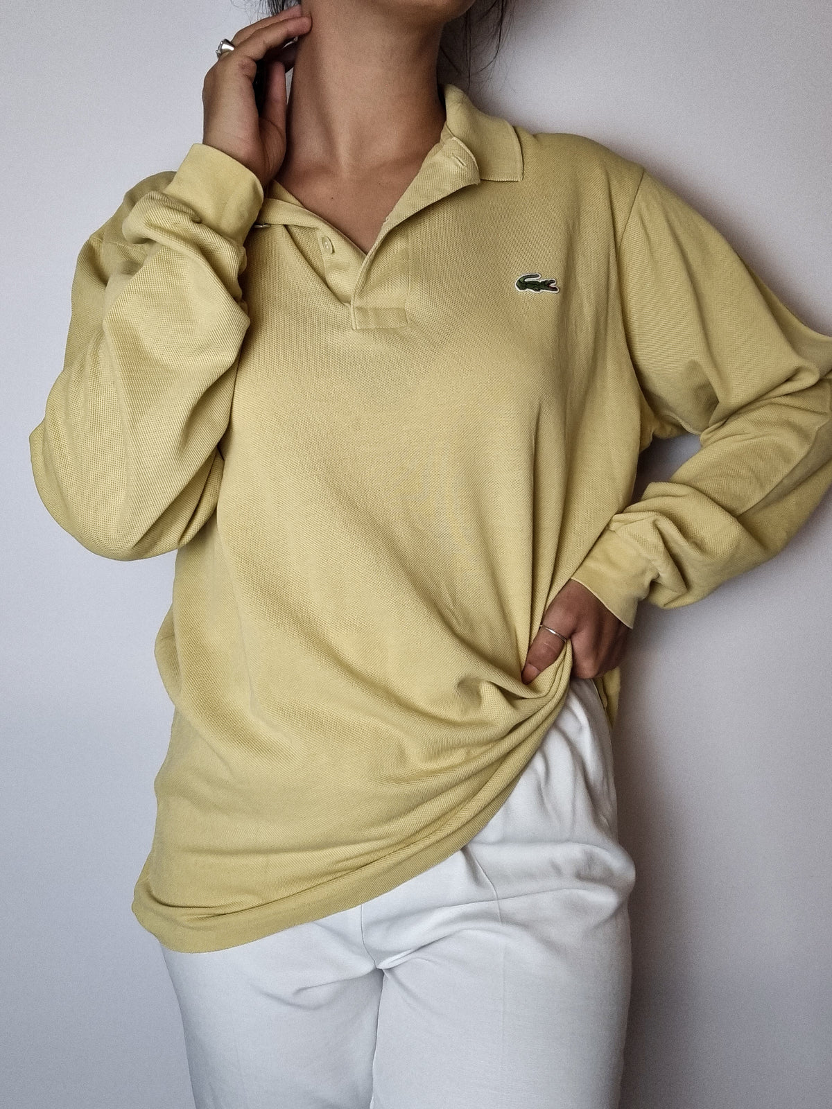 Polo Lacoste jaune manches longues M