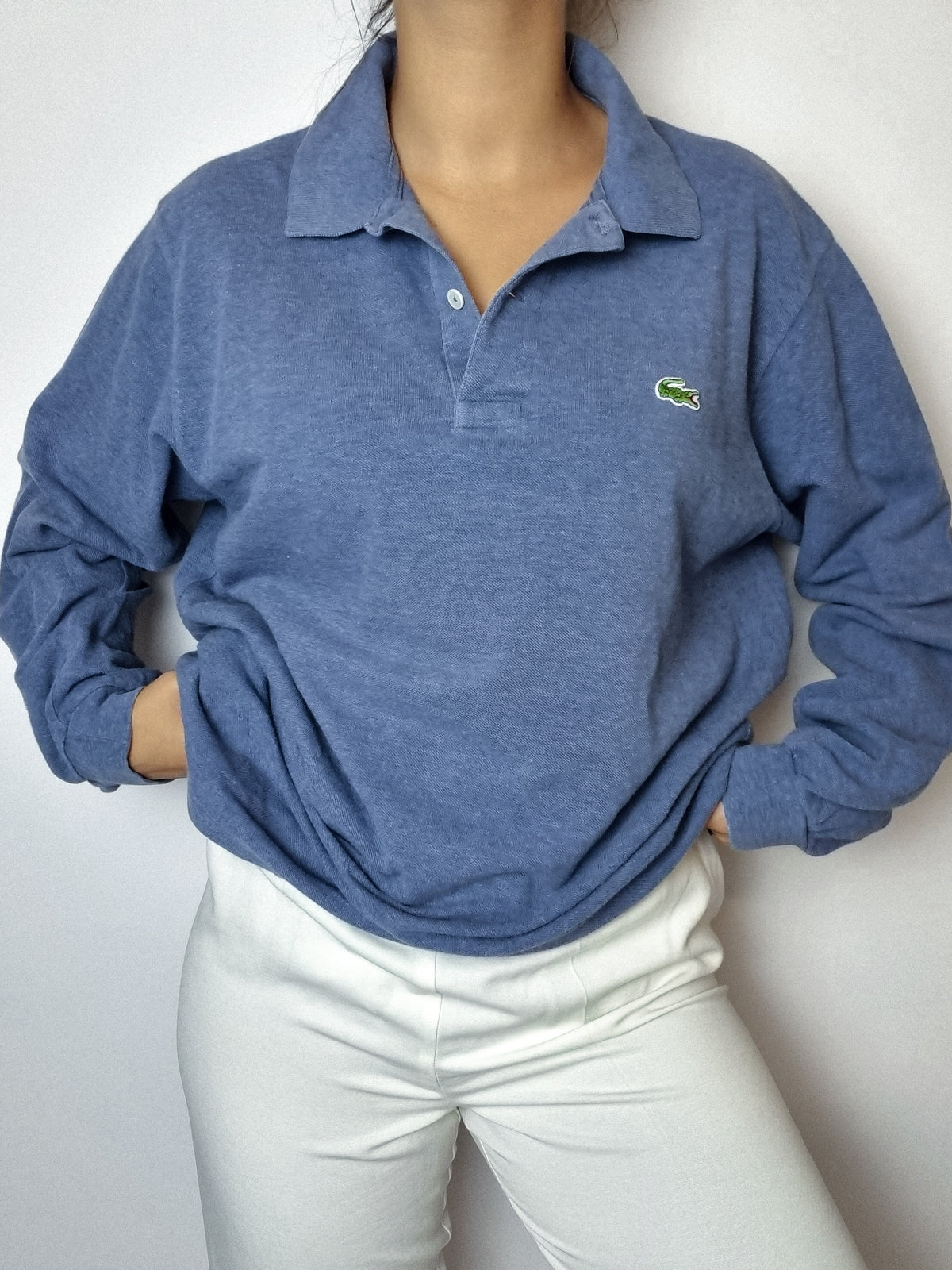 Polo Lacoste bleu manches longues L
