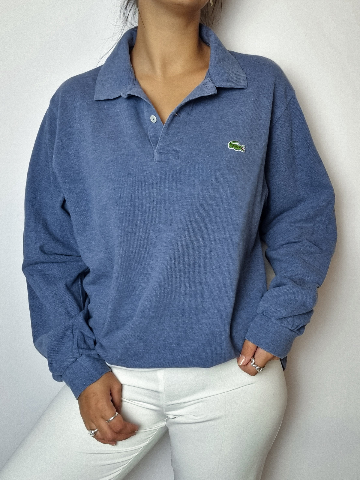 Polo Lacoste bleu manches longues L