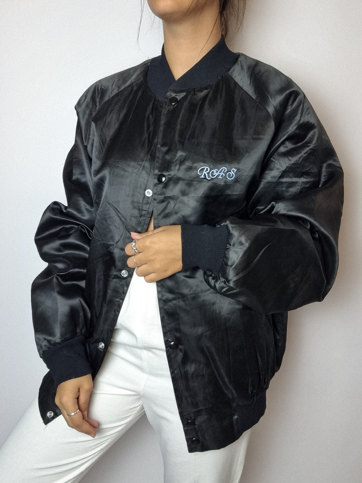 Black embroidered American bomber jacket XL