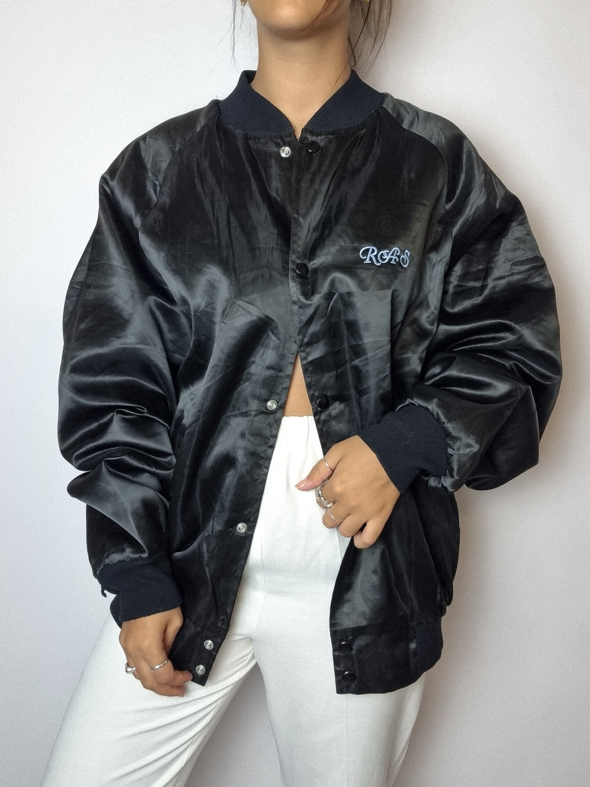 Black embroidered American bomber jacket XL