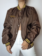 American brown and yellow satin bomber jacket S/M