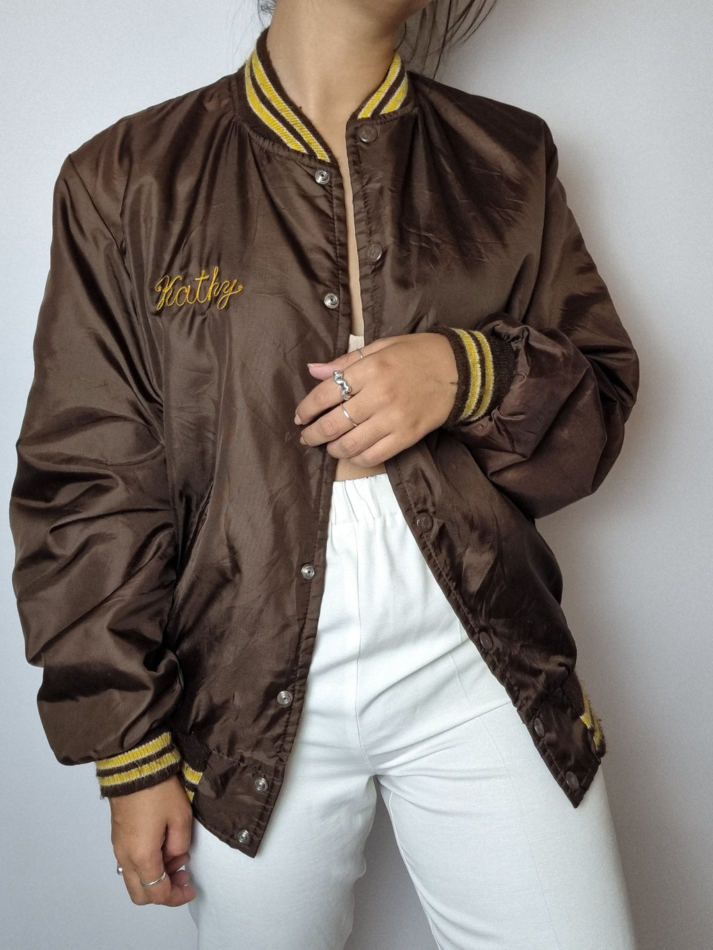 Veste Bomber américain satiné brun et jaune S/M