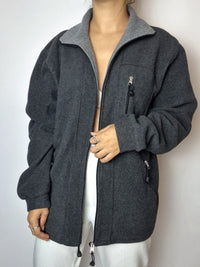 Vintage dunkelgraues Fleece mit Reißverschluss M/L