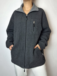 Vintage dunkelgraues Fleece mit Reißverschluss M/L