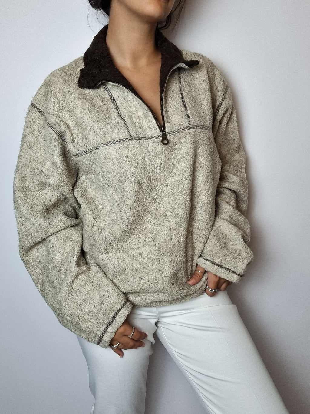 Beige-braunes Fleece L
