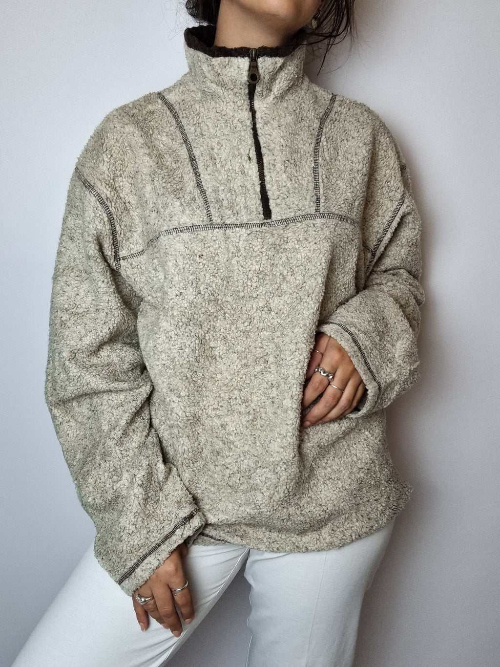 Beige-braunes Fleece L
