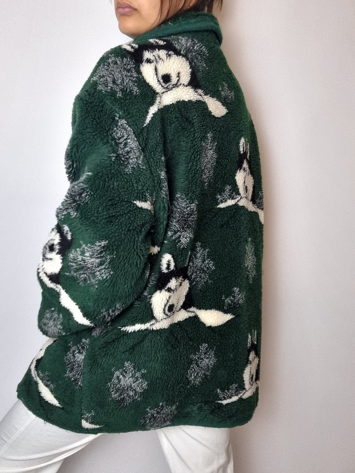 Green fleece with husky patterns XL 