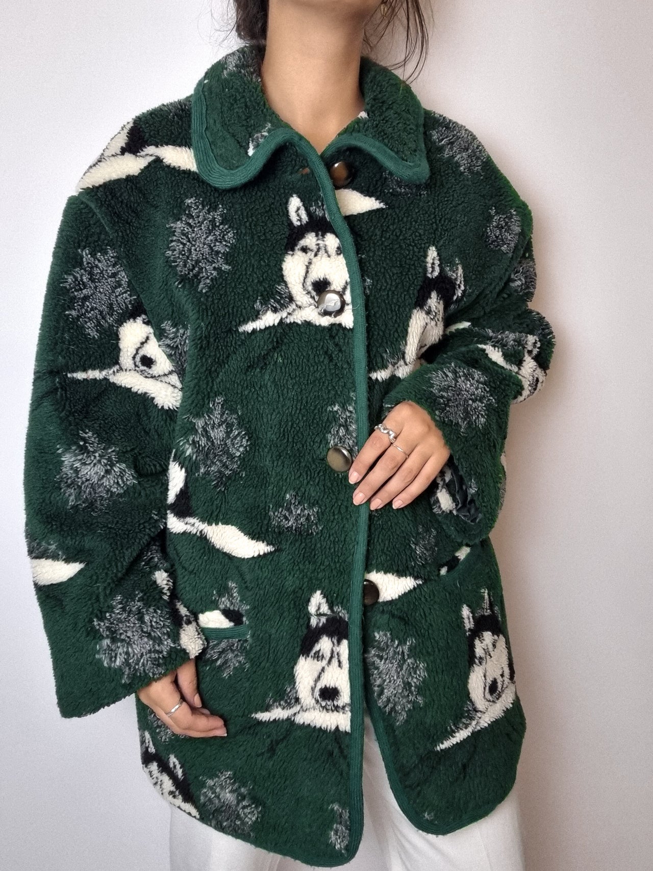 Polaire verte motifs husky XL