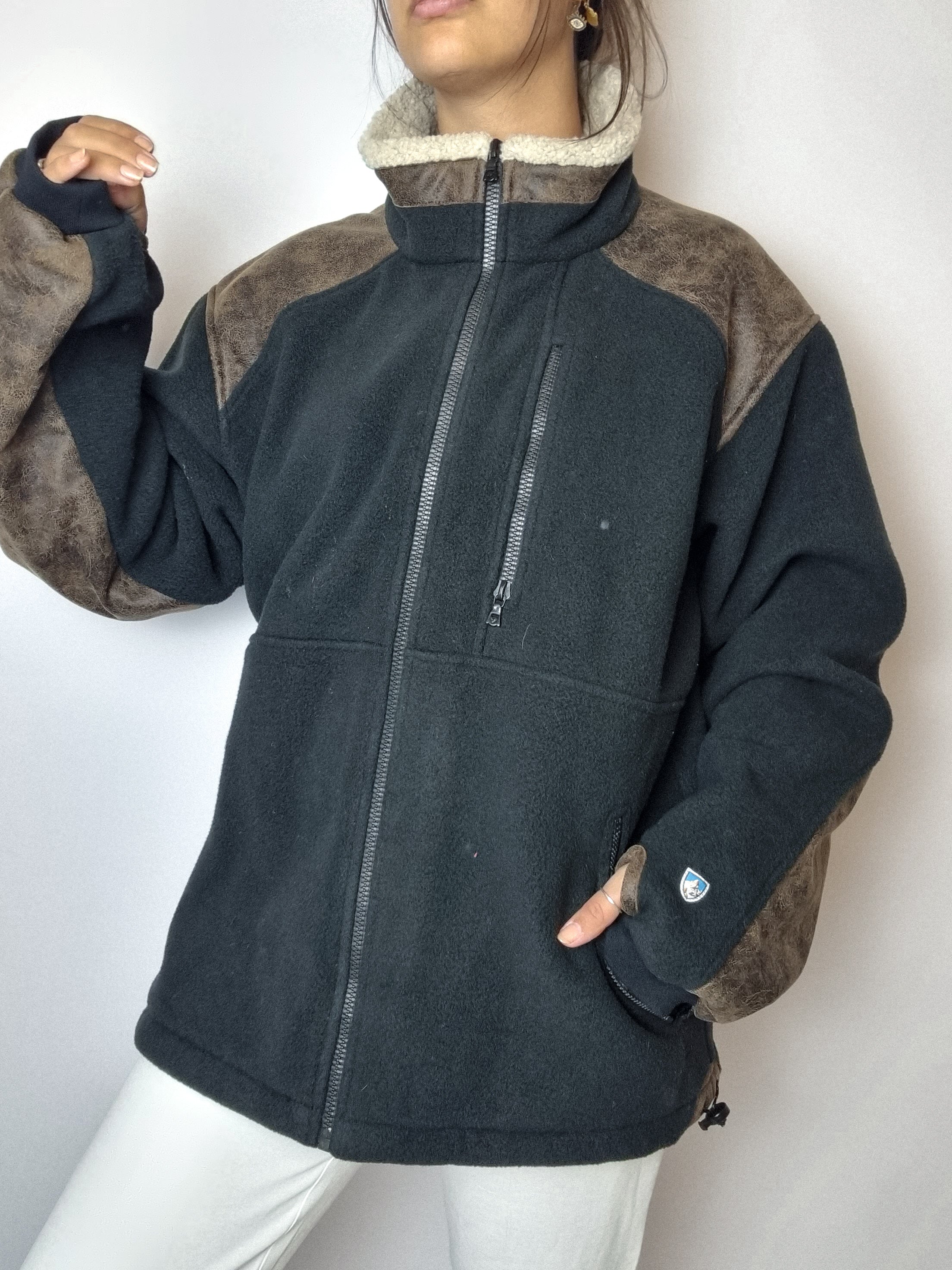 Fleece mit Vintage-Lammfellkragen L