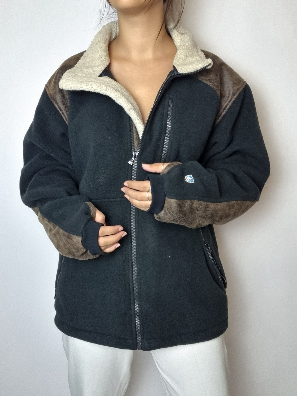 Fleece mit Vintage-Lammfellkragen L