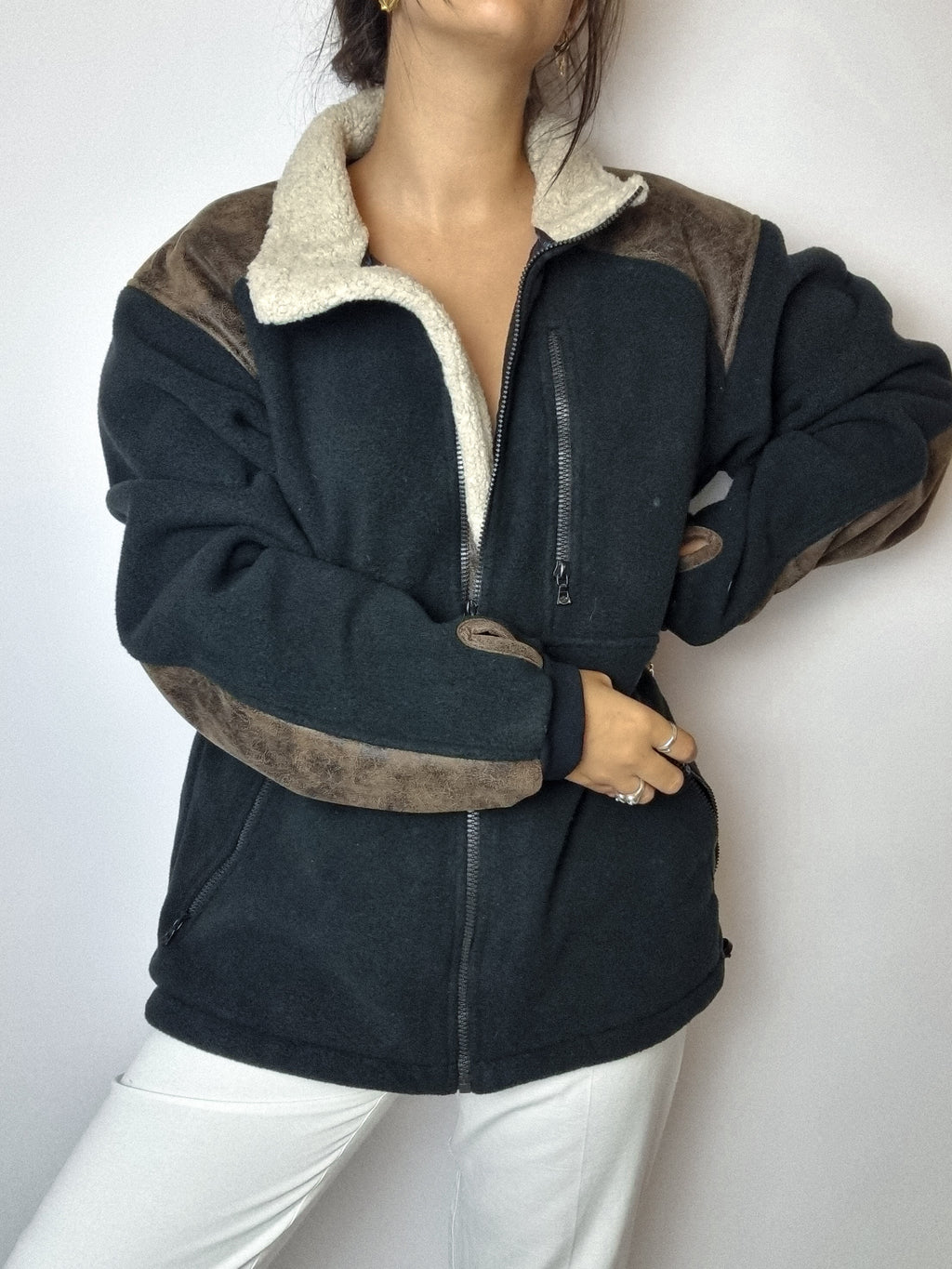 Fleece mit Vintage-Lammfellkragen L