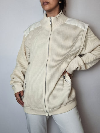 Cream lined and convertible vintage zip sweater L 