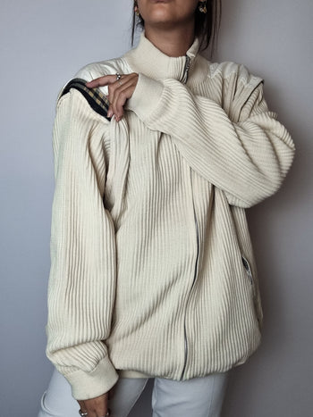 Cream lined and convertible vintage zip sweater L 