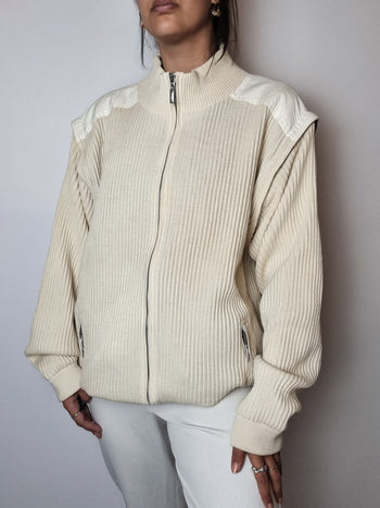 Cream lined and convertible vintage zip sweater L 