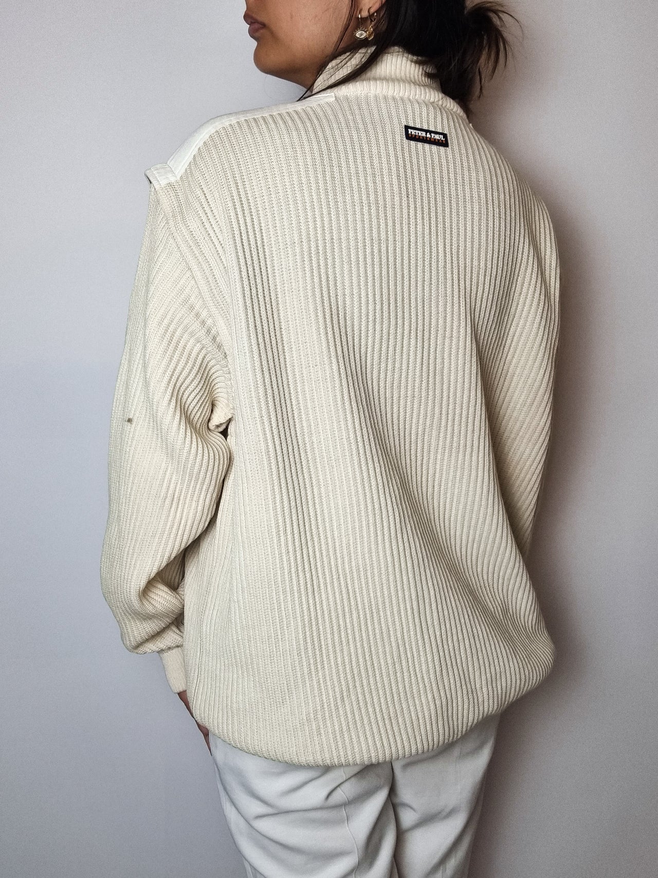 Cream lined and convertible vintage zip sweater L 