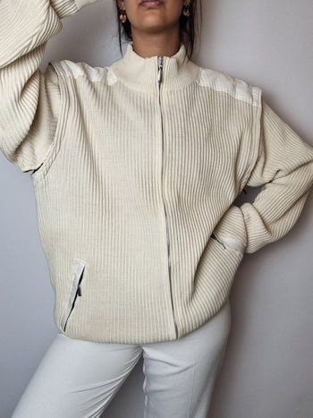 Cream lined and convertible vintage zip sweater L 