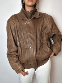 Vintage brown leather bomber jacket L 