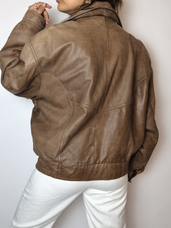 Vintage brown leather bomber jacket L 