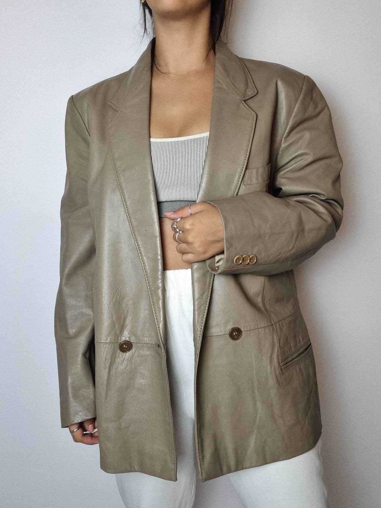 Vintage taupe/beige leather blazer S/M 