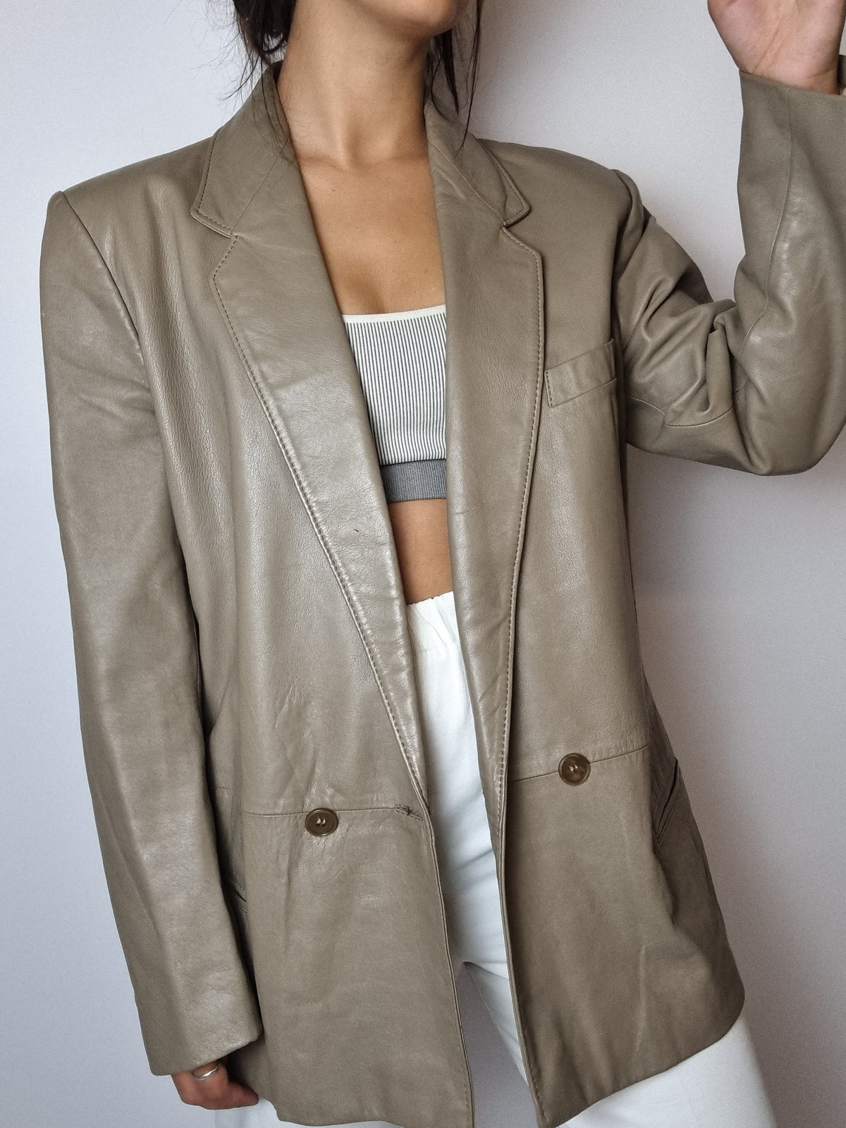 Vintage taupe/beige leather blazer S/M 