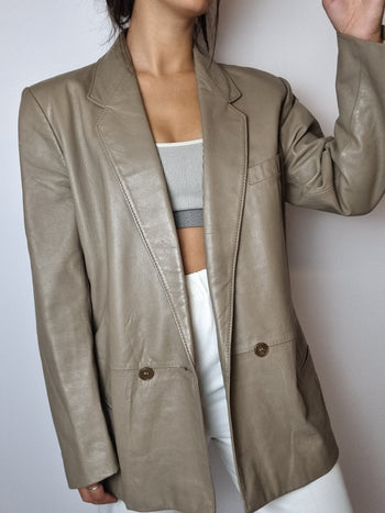 Blazer en cuir taupe/beige vintage S/M