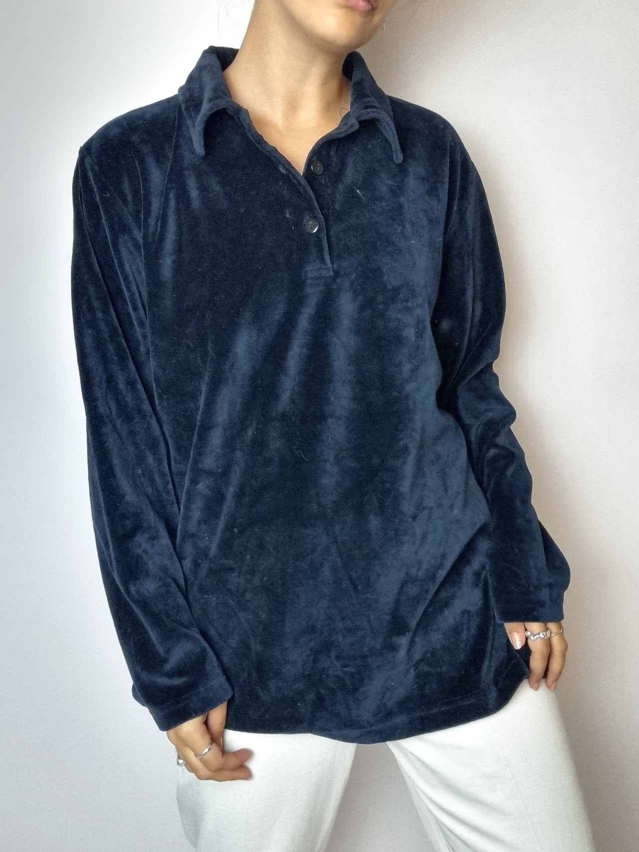 Pull en velours bleu foncé vintage S/M