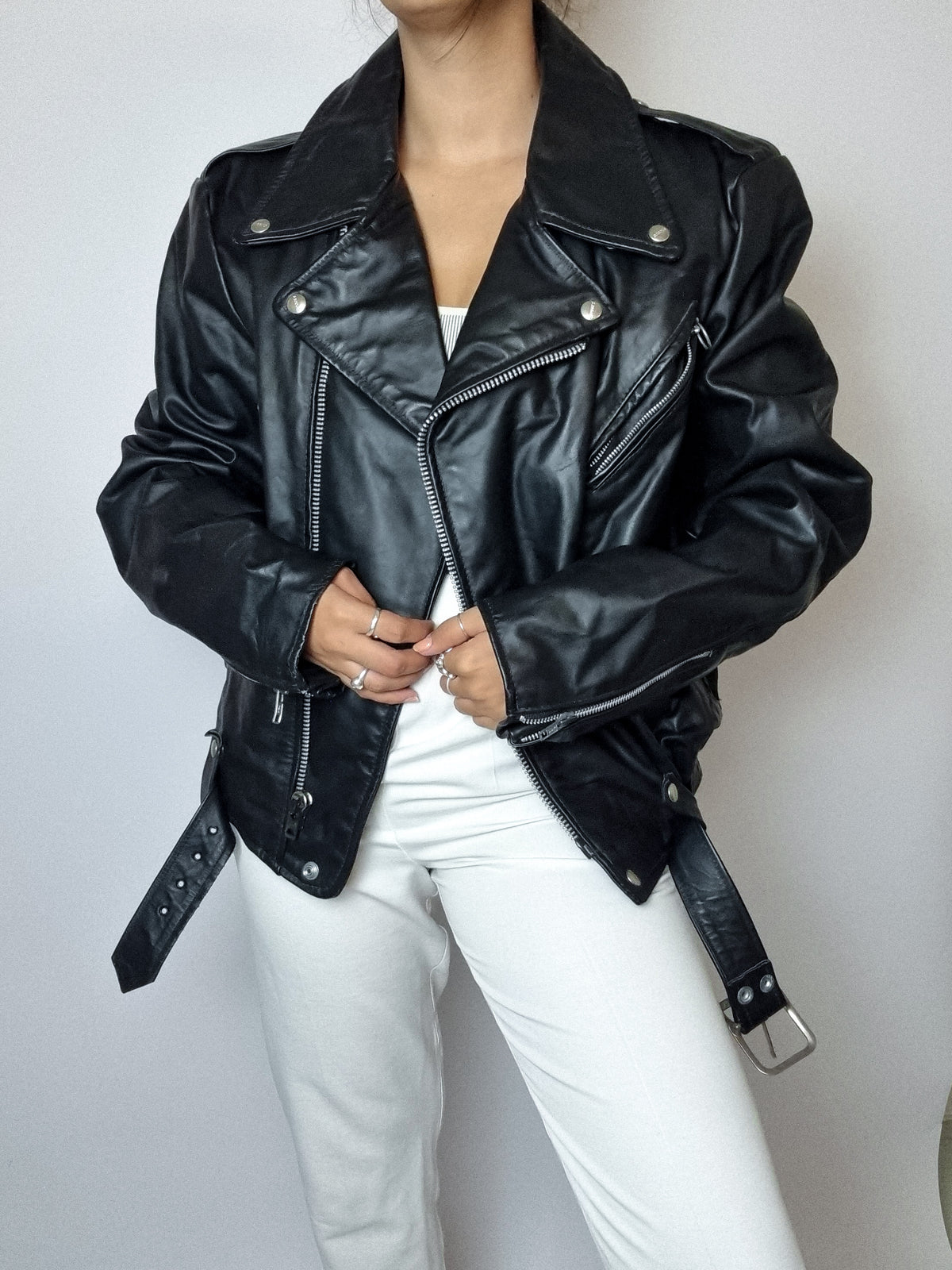 Perfecto en cuir avec doublure ajustable vintage M/L