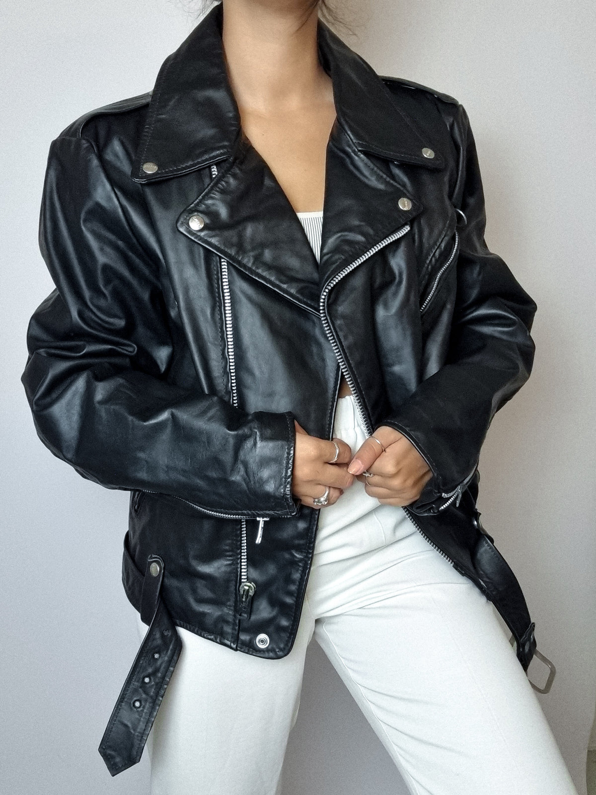Perfecto en cuir avec doublure ajustable vintage M/L