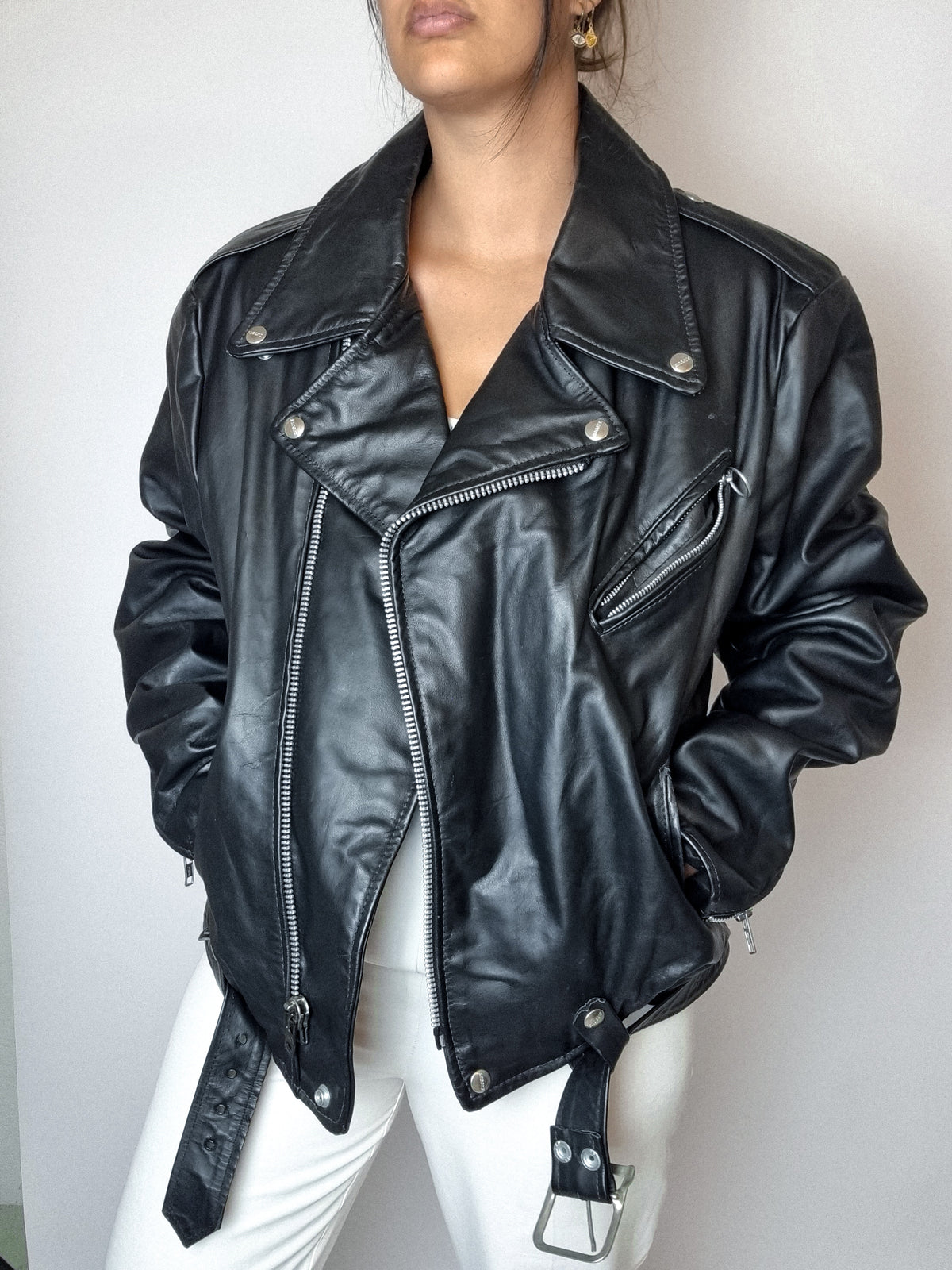Perfecto en cuir avec doublure ajustable vintage M/L