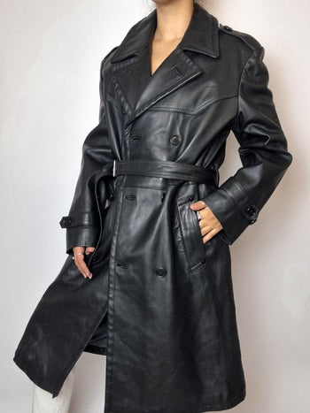 Trenchcoat en cuir noir vintage M